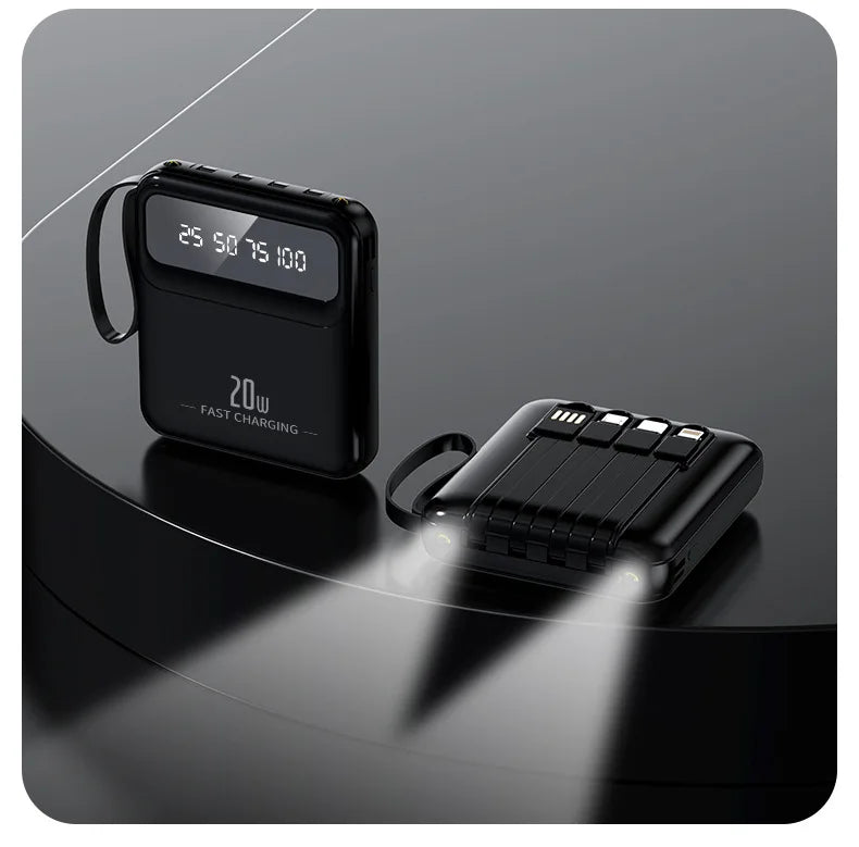 20000mAh 10000mAh Power Bank Built-in Cable Phone External Battery Powerbank Charger for Xiaomi Poco iPhone Samsung iPad