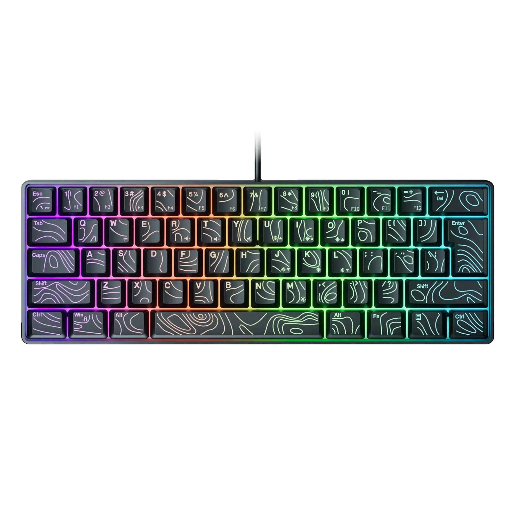 60% Compact Wired Keyboard with RGB Backlight and Membrane Keyswitches. Suitable for Windows tablets, laptops and gamers. Black.