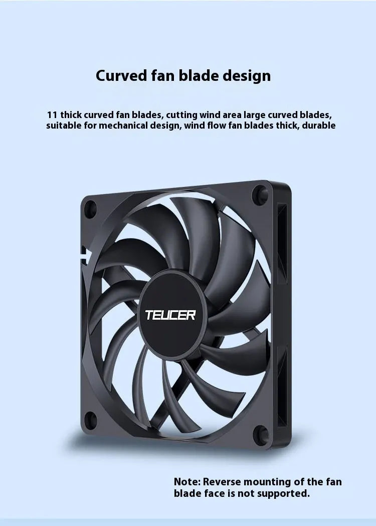 TEUCER UT-8010 Slim 80MM PC Case Fan 800-3000RPM Intelligent Temperature Control 8CM Thickness 10mm Black Cooling Fan