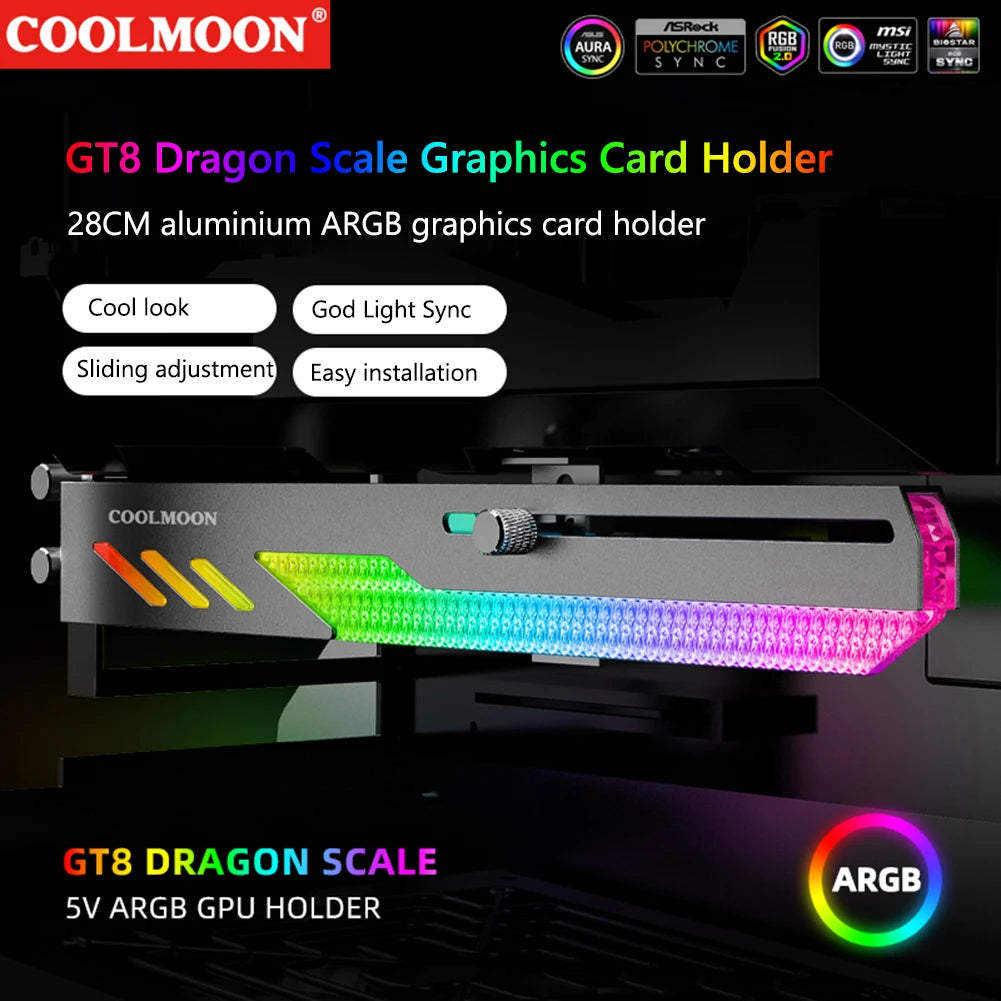 Customized Video Card Stand GT8 Horizontal Graphics Card Bracket 5V 3Pin ARGB GPU VGA Holder Desktop PC Case DIY Accessories