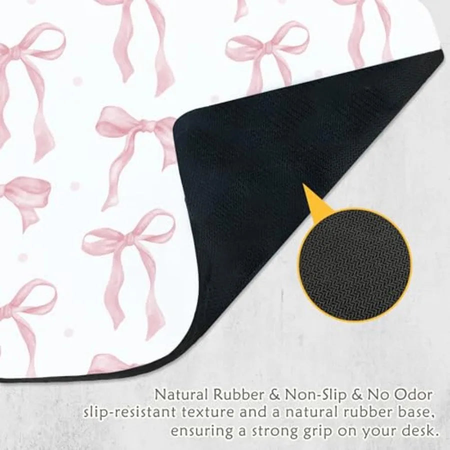 Coquette Pink Bow Mouse Pad, Preppy Girly Blue Mousepad for Work Office, Trendy Decor for Desk, 9.5x8 Inch