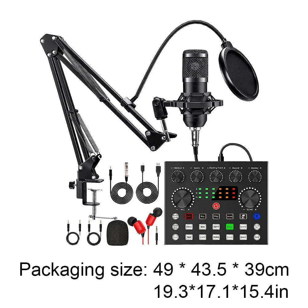 Podcast Equipment Bundle with BM800 Microphone And V8 Sound Card - Complete Recording Kit for Podcasting Streaming Gaming & Music Production