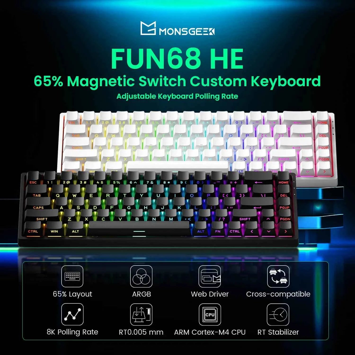 Akko MonsGeek FUN68 FUN60 PRO&MAX HE Magnetic Keyboard 60% 65% Gaming Keyboards Rapid Trigger 8K Custom Keyboard Gaming Esports