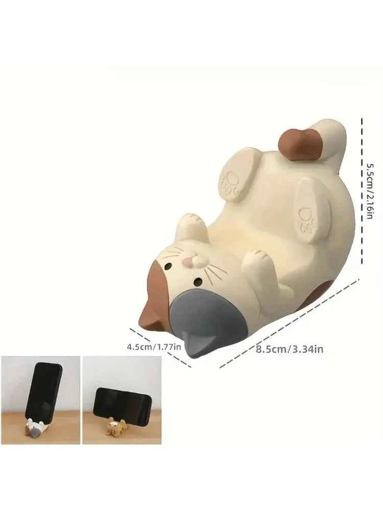 1pc Cat Phone Holder Cute Cartoon Resin Animal Cell Phone Stand Compatible with All Smartphones for Office Home Funny Gifts