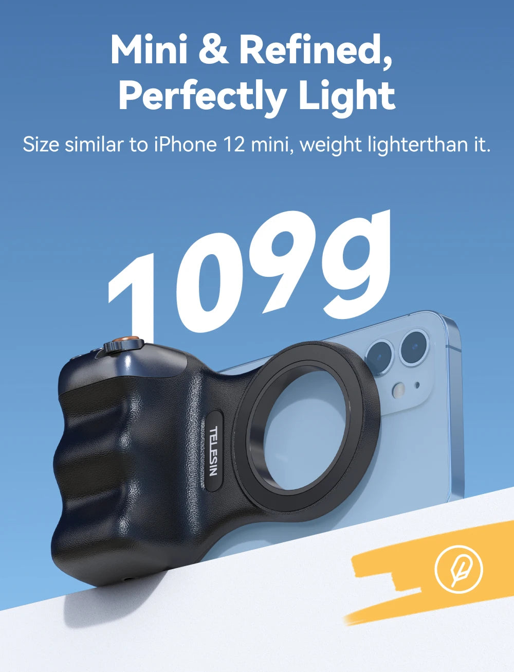 TELESIN Magnetic Phone Camera Hand Grip Universal Smart Phone Holder with Remote Control for iPhone & Android Bluetooth Shooting Aid