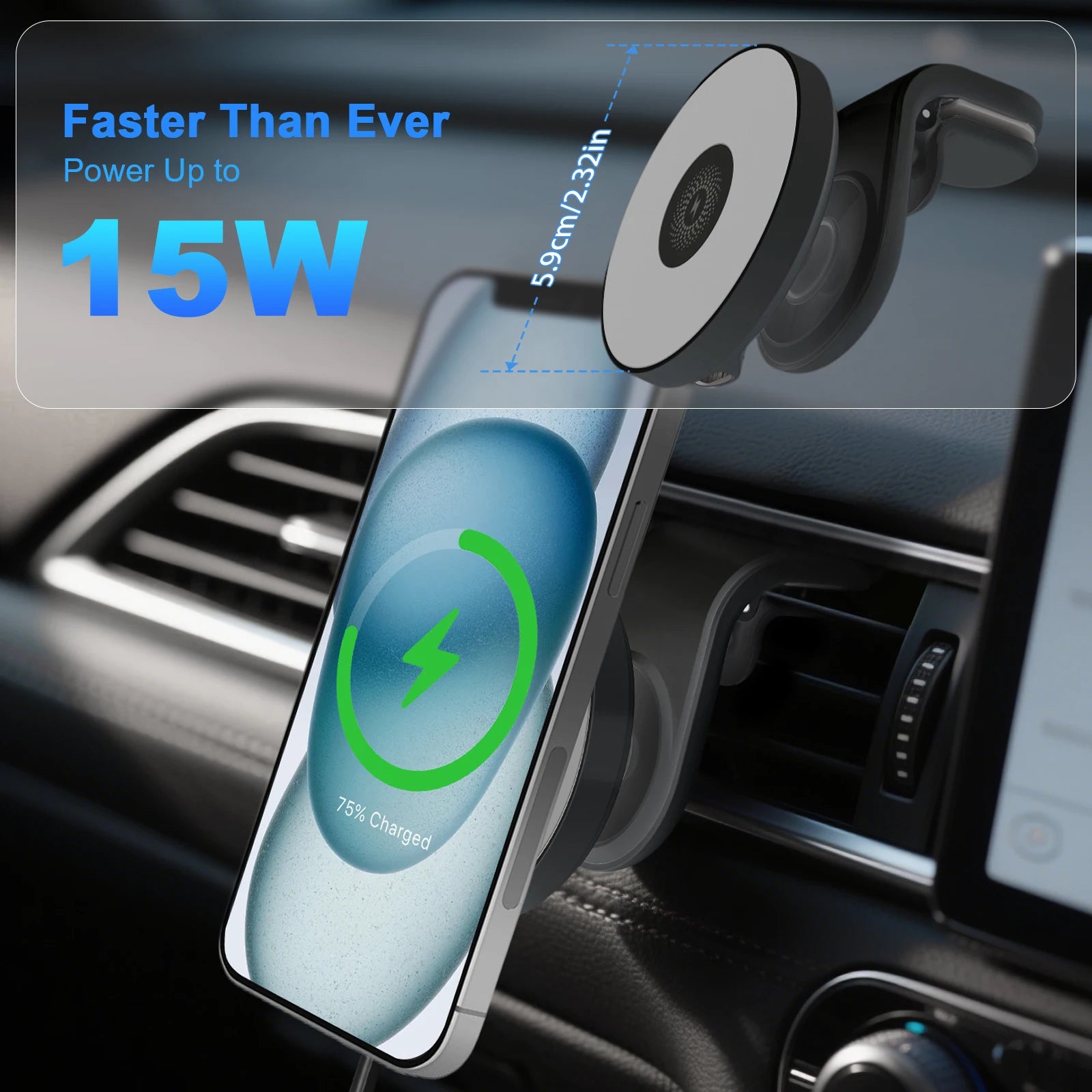 Magnet Wireless Car Charger 15W Fast Charging Dock Station Car Mount Phone Holder Air Vent for iPhone 17 16 15 14 13 Pro Max