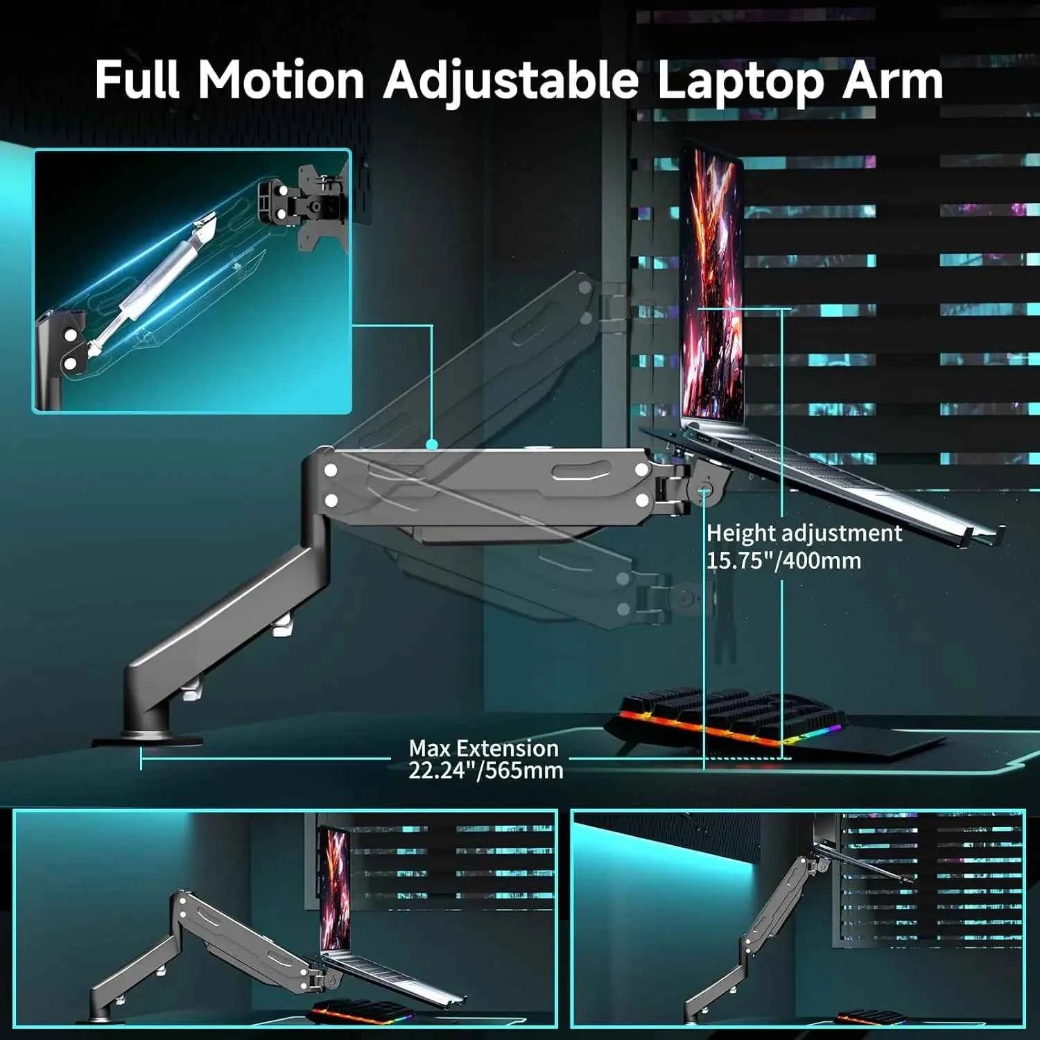 Gas Spring Monitor Laptop Stand Mount, 2-in-1 Adjustable Arm for 12-17