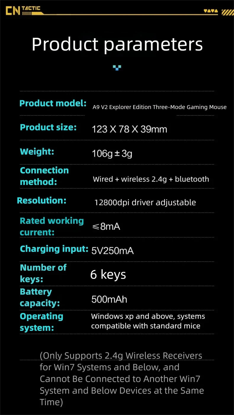 Inphic A9 Explorer V2 Wireless Gaming Mouse 500mA Battery Level Display Ergonomics Bluetooth Office Mouse For PC Laptop