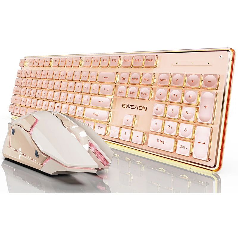 EWEADN V3 wireless Silent Office keyboard and mouse set,104 Keys Full Size with Pudding Keycaps, for Games and Office, Laptop/PC