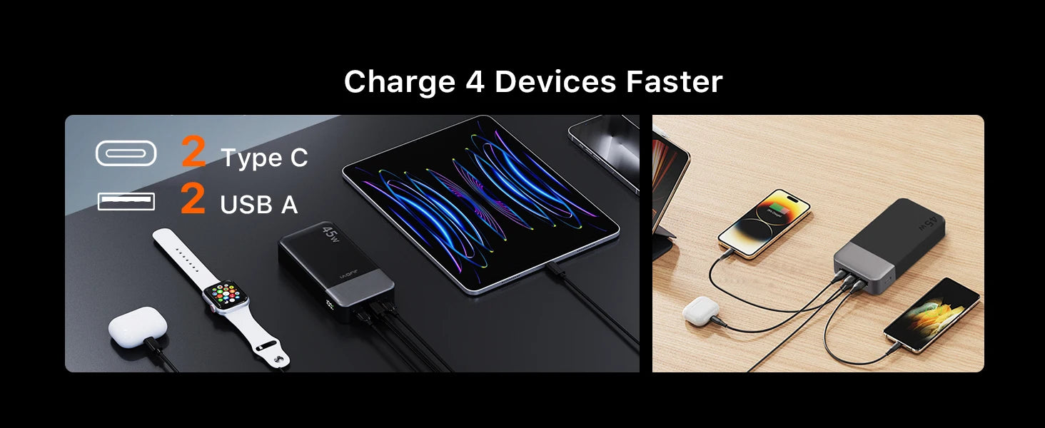 JUOVI 45W 20000mAh Power Bank Super Fast Charging Portable Powerbank for iPhone 17 Samsung S26 Pocket-Sized Portable Charger
