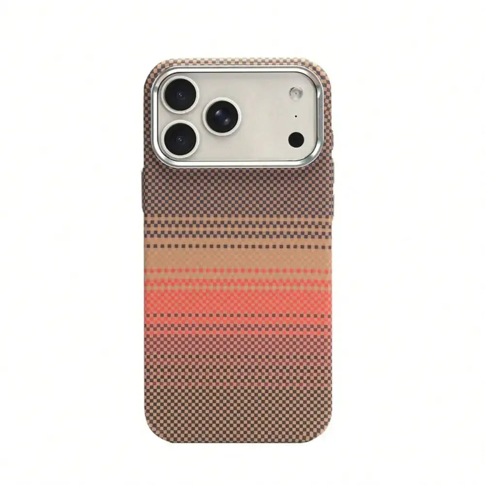 Suitable for iPhone 17 Pro Kevlar Pattern Phone Case, Carbon Fiber 16 Metal Lens, 17e Magnetic Protective Cover