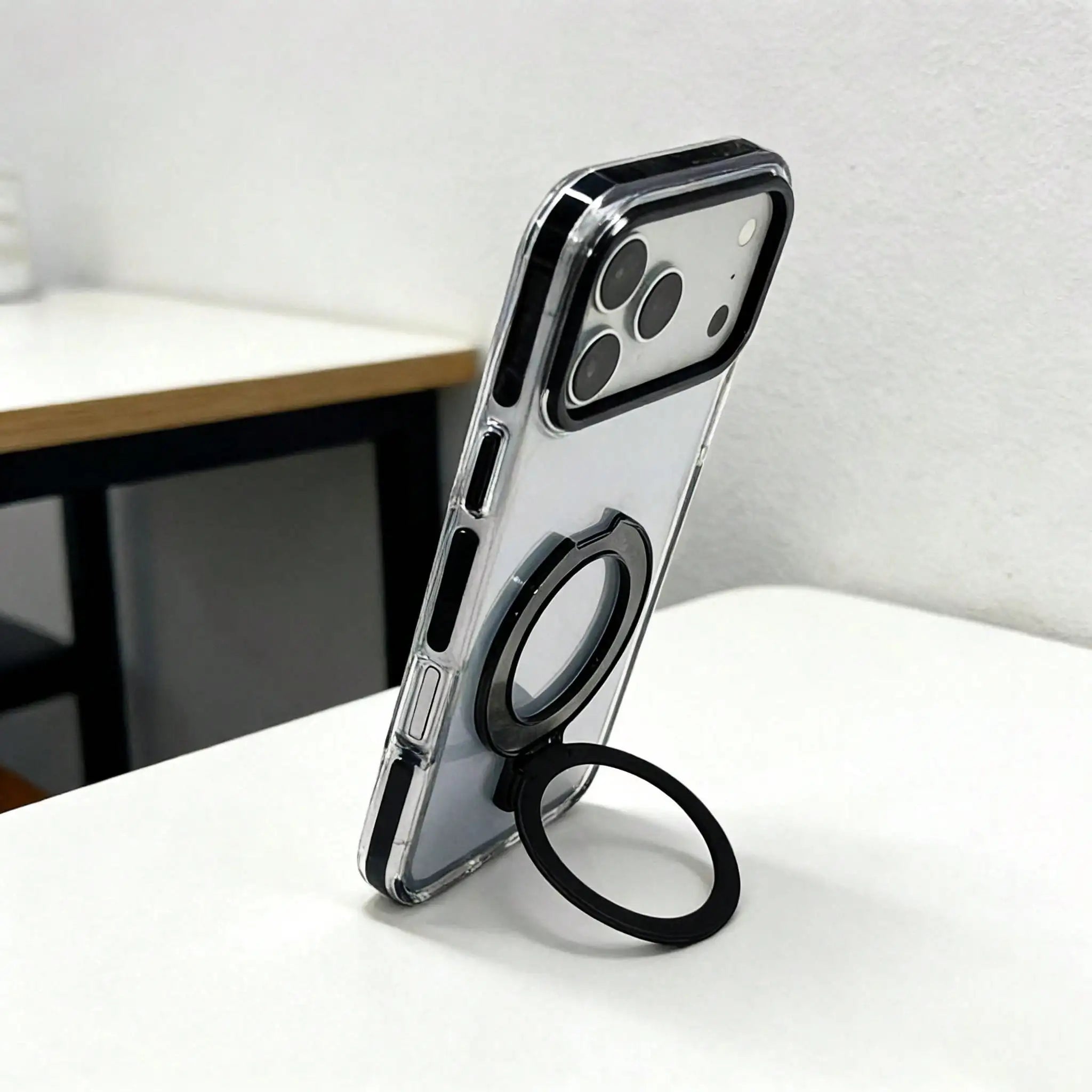 Dual-tone phone case with stand for iPhone 17/16/15/12/13/14 Plus/Pro Max/Air—shock-resistant and durable, with colorful edges