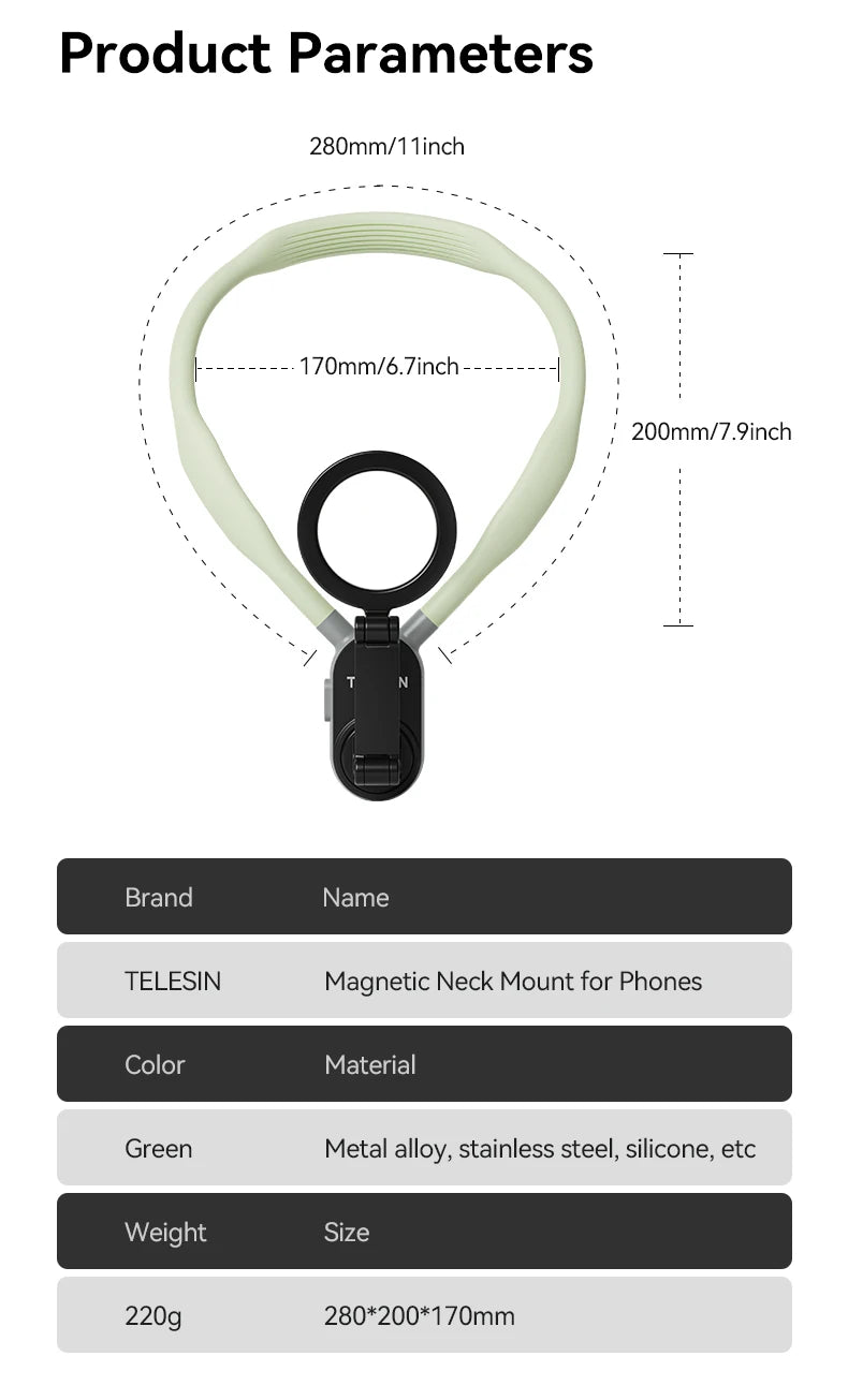TELESIN Silicone Phone Magnetic Neck Mount Quick Release Hold for Iphone 17 16 15 14 13 SAMSUNG HUAWEI XIAOMI Phone Accessories