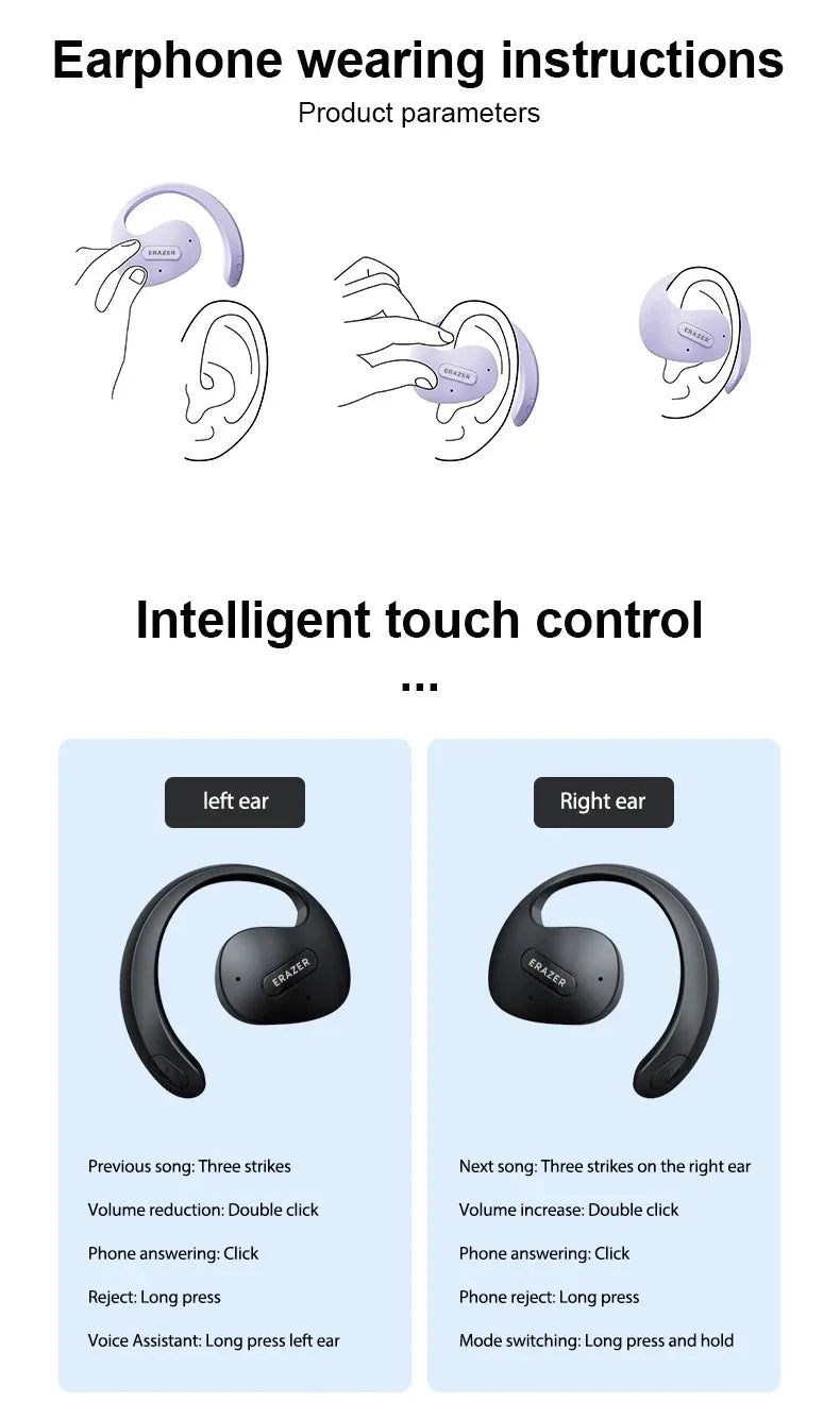 Lenovo OWS Bluetooth Headset X15Pro Open Wireless Ear Hook Headphones Outdoor Sport Gaming Earphone Noise Reduction with Mic