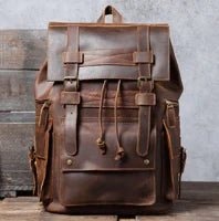 Vintage Crazy Horse Genuine Leather Backpack Men Bagpack Cowhide Hiking Backpack 17
