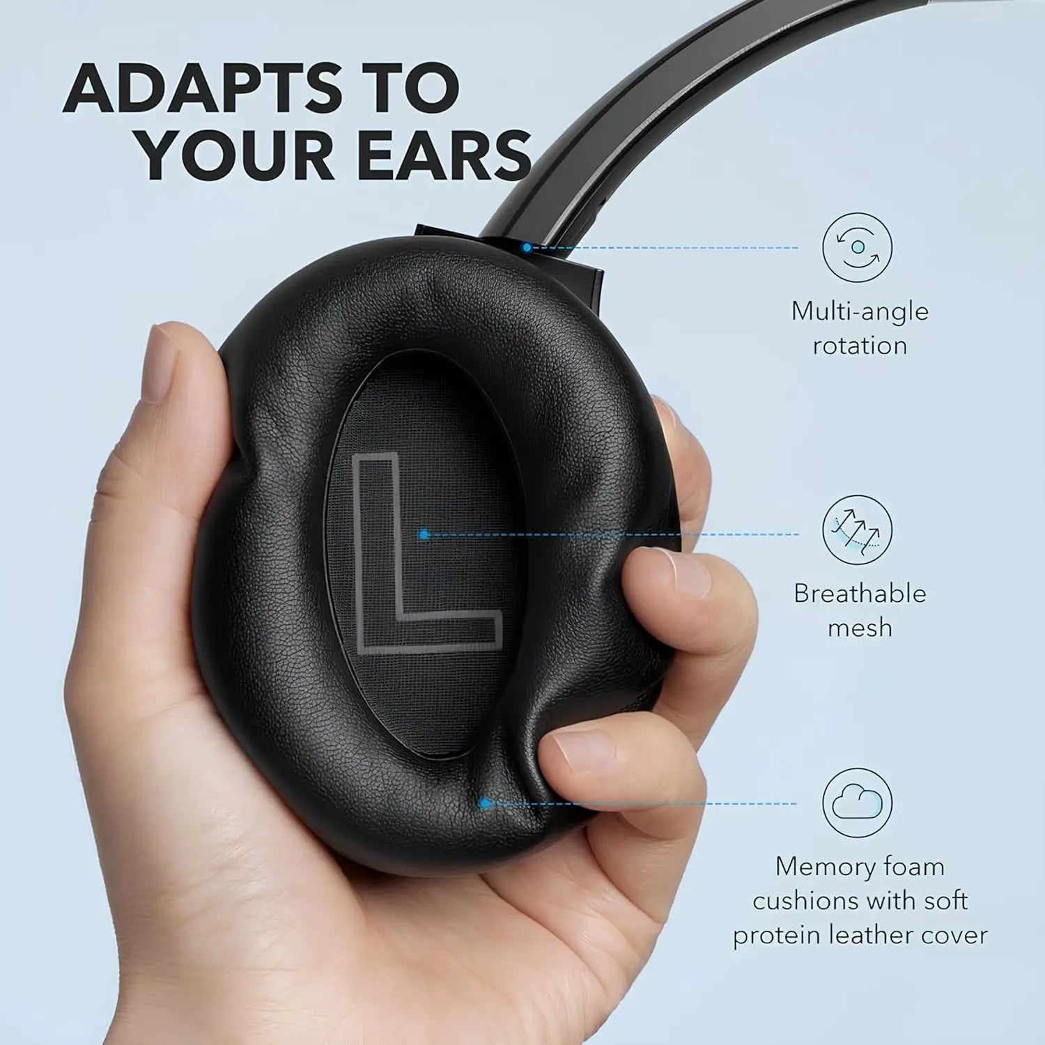 Hybrid Active Noise Cancelling Headphones, 60H Playtime, Hi-Res Audio, Deep Bass, Wireless Over Ear, USB-C