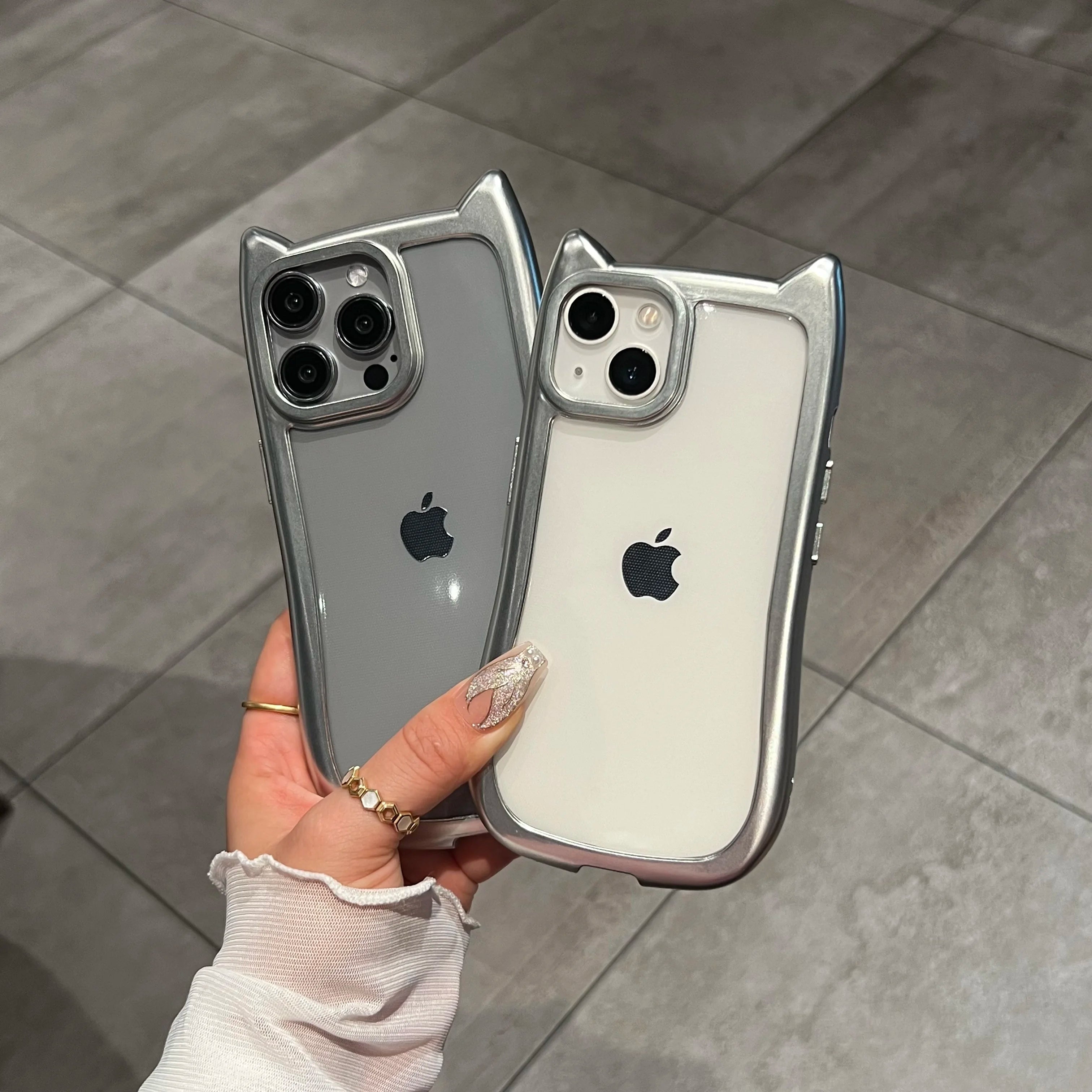 Luxury Plating Soft Silicone Cute Cat Ears Armor Bumper Case For iPhone 17 Air 16 15 14 13 12 11 Pro Max Plus Shockproof Cover