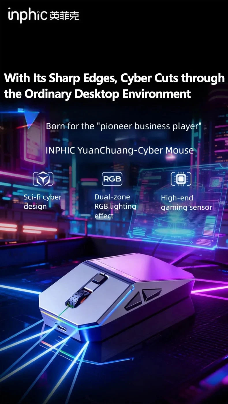 INPHIC YuanChuang-Cyber Three Mode Game Mouse 12800DPI RGB Light Effect Bluetooth Wireless Mouse