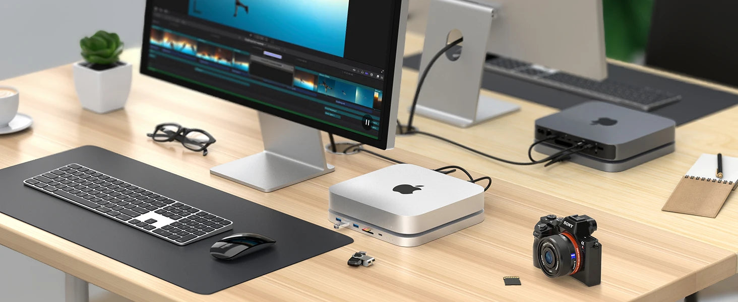 Qwiizlab USB C Hub for Mac Mini M2 M1 with Dual Drive Enclosure SATA NVMe M.2 SSD Type-C 10Gbps SD TF Card Reader Docking Staion