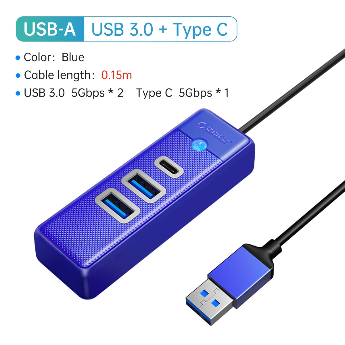 ORICO-Multi Type C Splitter 4 Ports USB 3.0 HUB 5Gbps High Speed OTG Adapter for PC Computer Accessories Macbook Pro