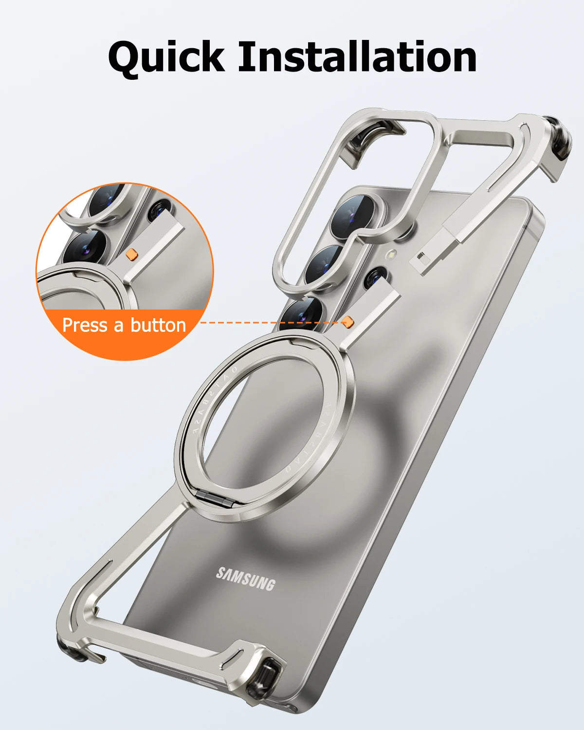 Eary Z Shape for Samsung Galaxy S26 Ultra Phone Case Frameless Metal Protective Case 360°Rotate Magnetic Stand Shockproof Cover