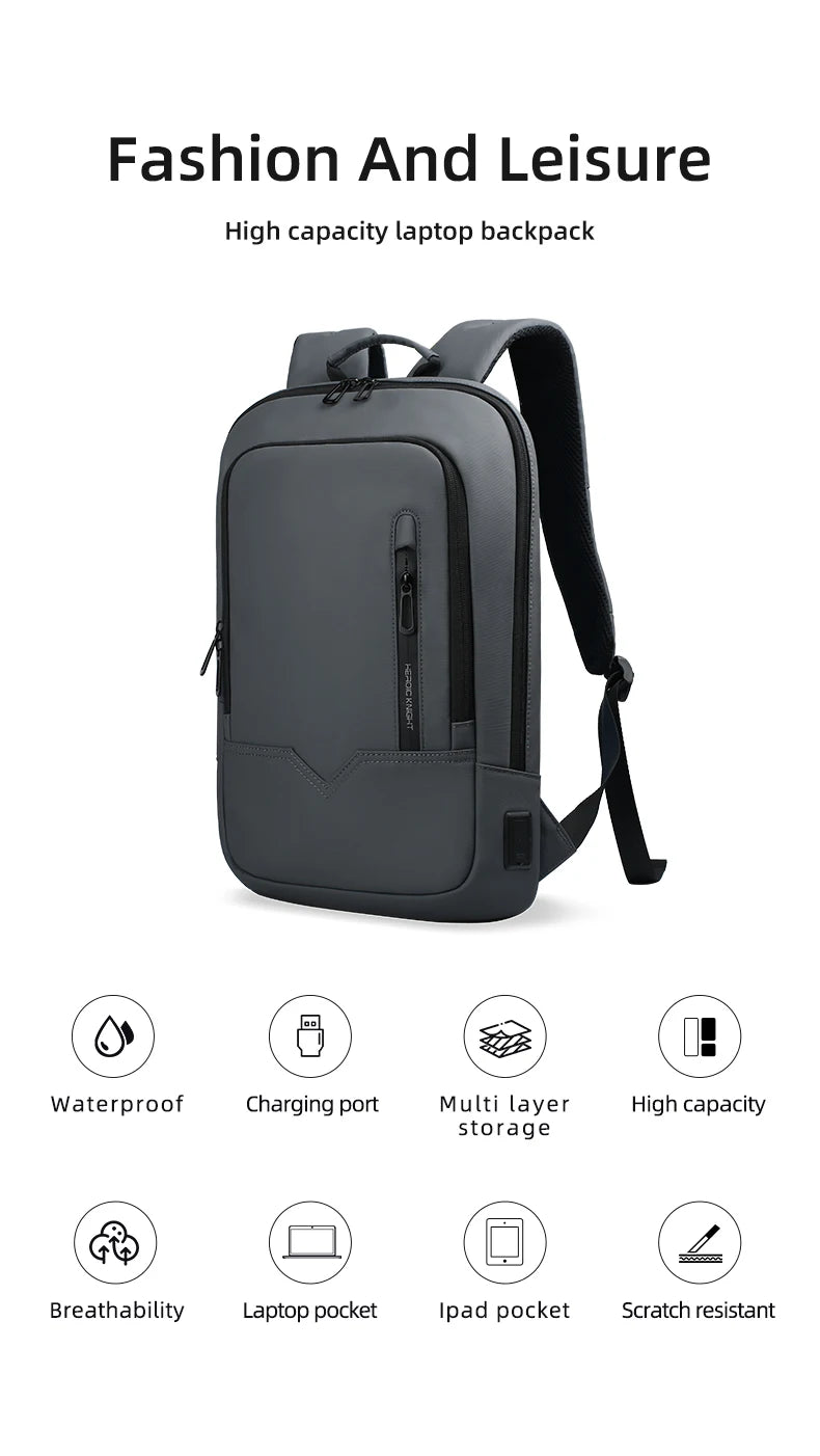 Heroic Knight Laptop Work Backpack Slim Men Waterproof Multifunctional 15.6