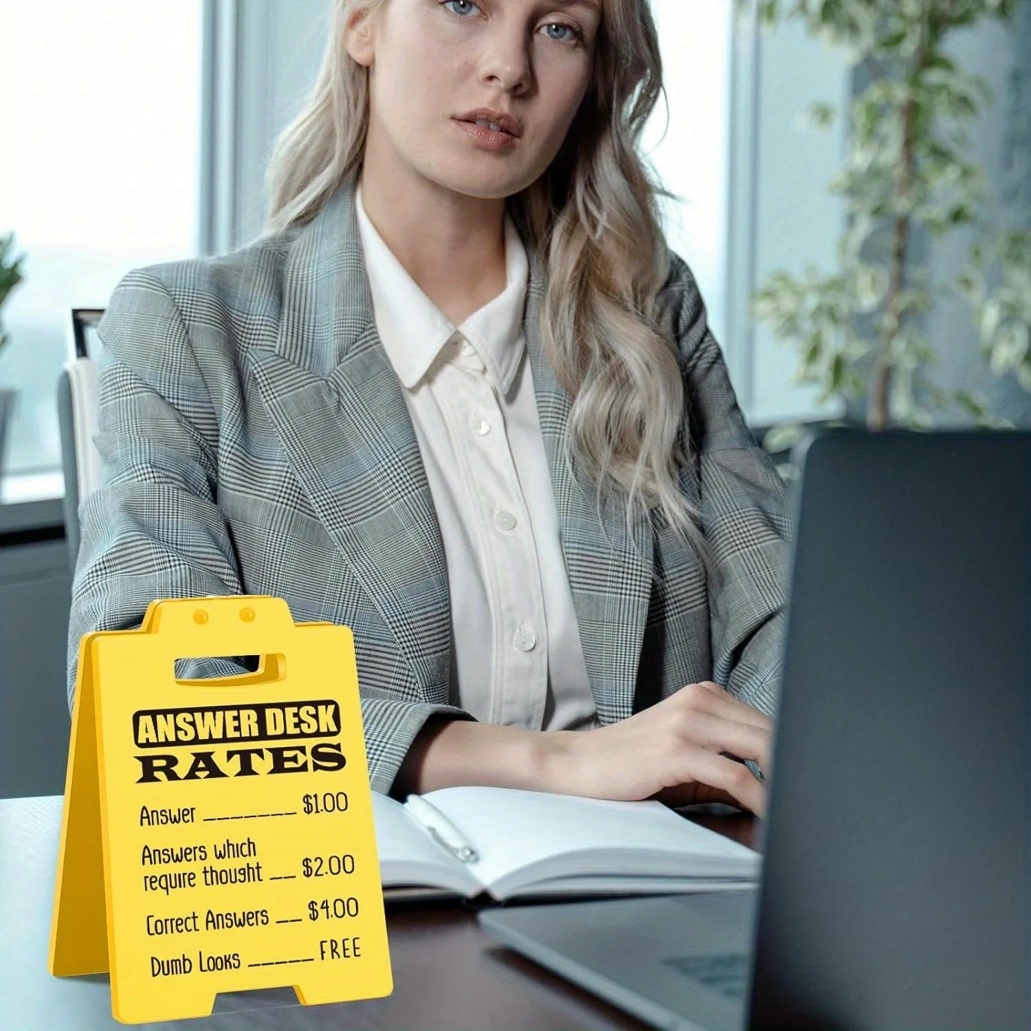 Funny Answer Desk Rates Sign - Fun Desk Accessories for Work, Humorous Sarcastic Gifts for Coworkers, Employees, Teammate - Cool
