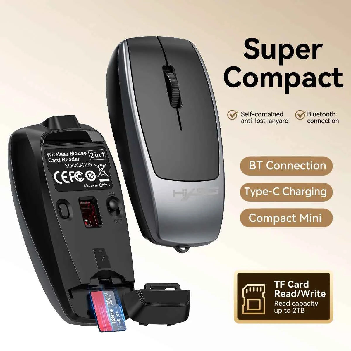 Portable Bluetooth 5.1 Wireless Mini Mouse Rechargeable TF Card Reader Silent Adjustable DPI Mouse for Phone Tablet Notebook