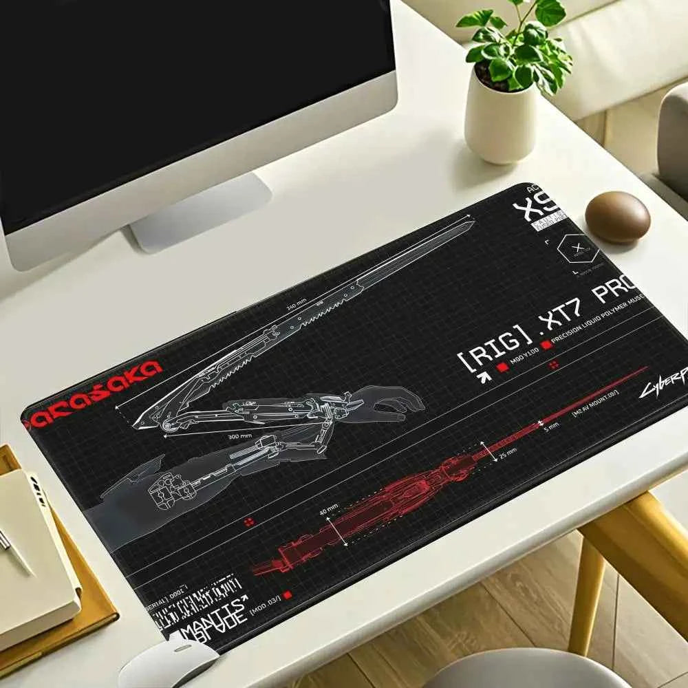 HYBXAXC C-Cyberpunk Blueprint Gaming Mouse Pad Cute HD Desk Pad Extended Gaming Keyboard Mats Large XXL Gamer