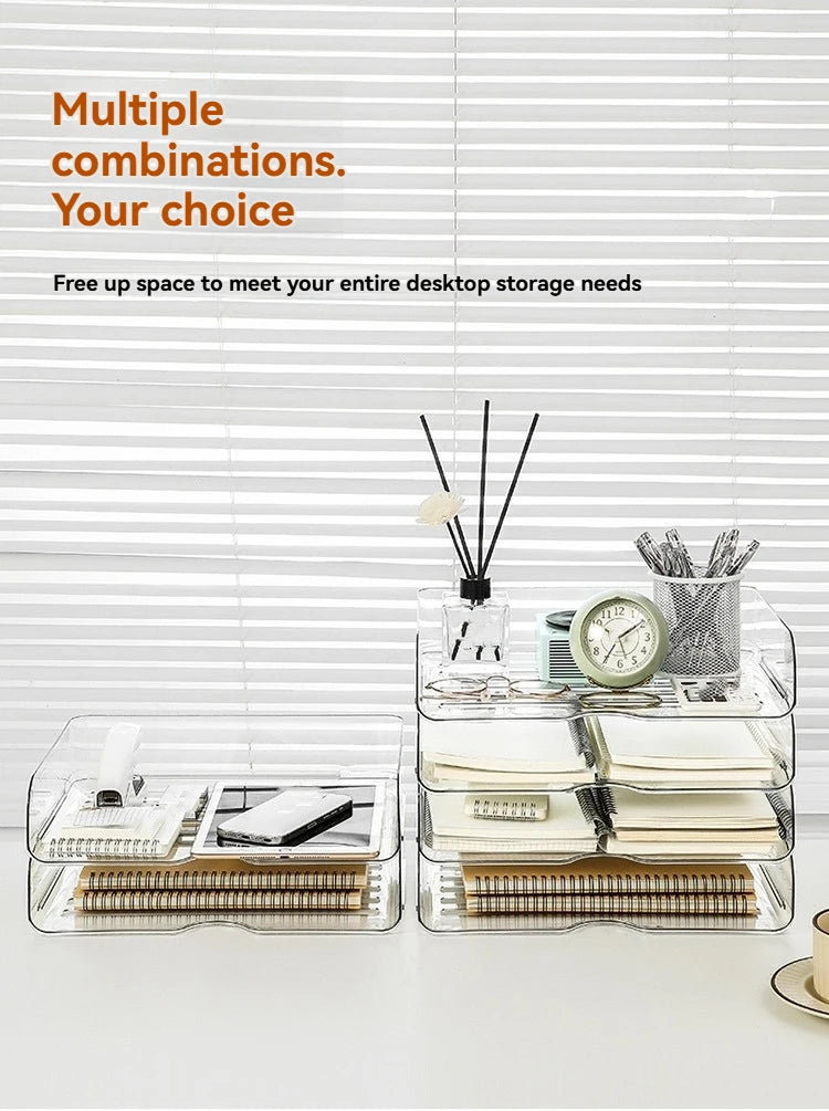 Transparent document storage rack, desktop storage rack, office book table storage box, organizer box