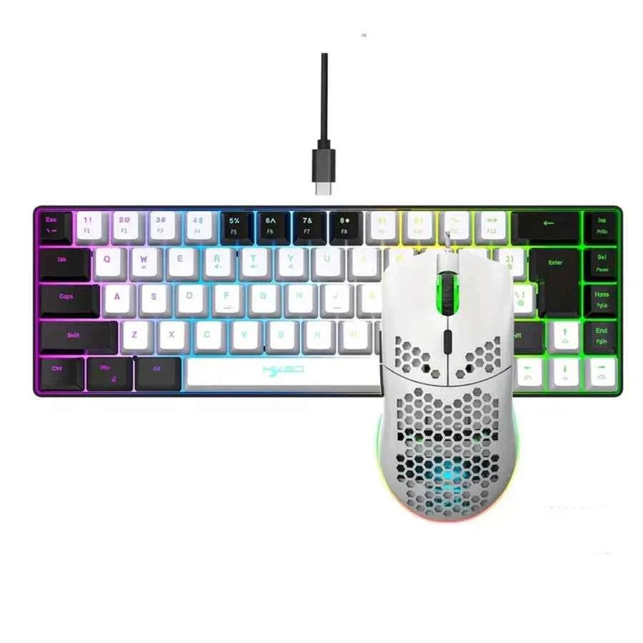 Ergonomic 68-Key Mini Wired Keyboard with RGB Backlit and Optical Mouse, Compact Gaming Kit for PS4, Xbox, PC, Laptop, Mac