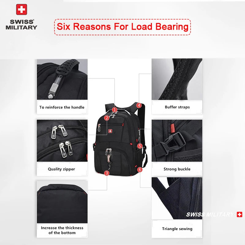 SWISS MILITARY Fashion Travel Multifunction Large Capacity Male Bag Usb Charging Waterproof 23 inch Laptop Backpack Men Mochila