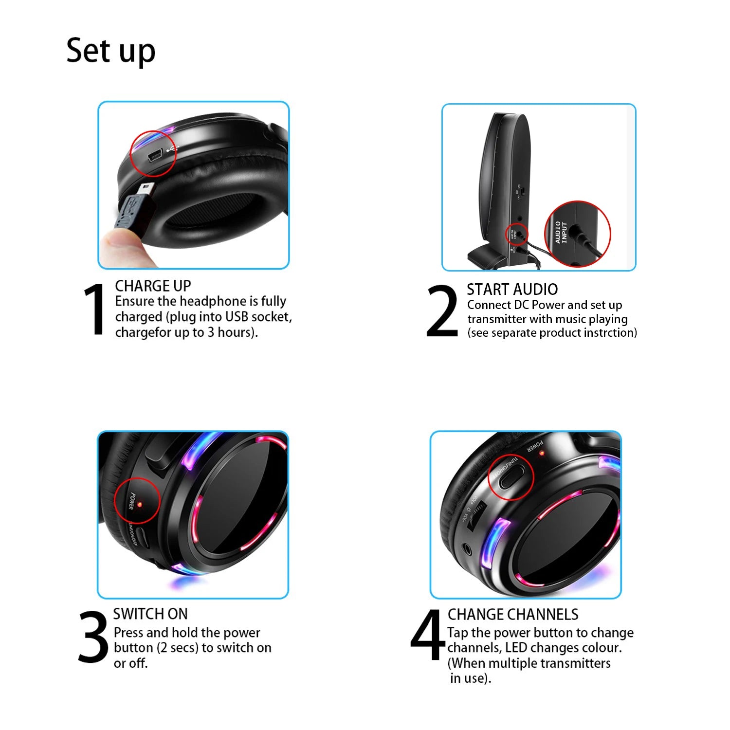 Silent Disco Professional System Over Head Led Wireless Headphones - Quiet Clubbing Party Bundle (20 RX+ 1 TX)