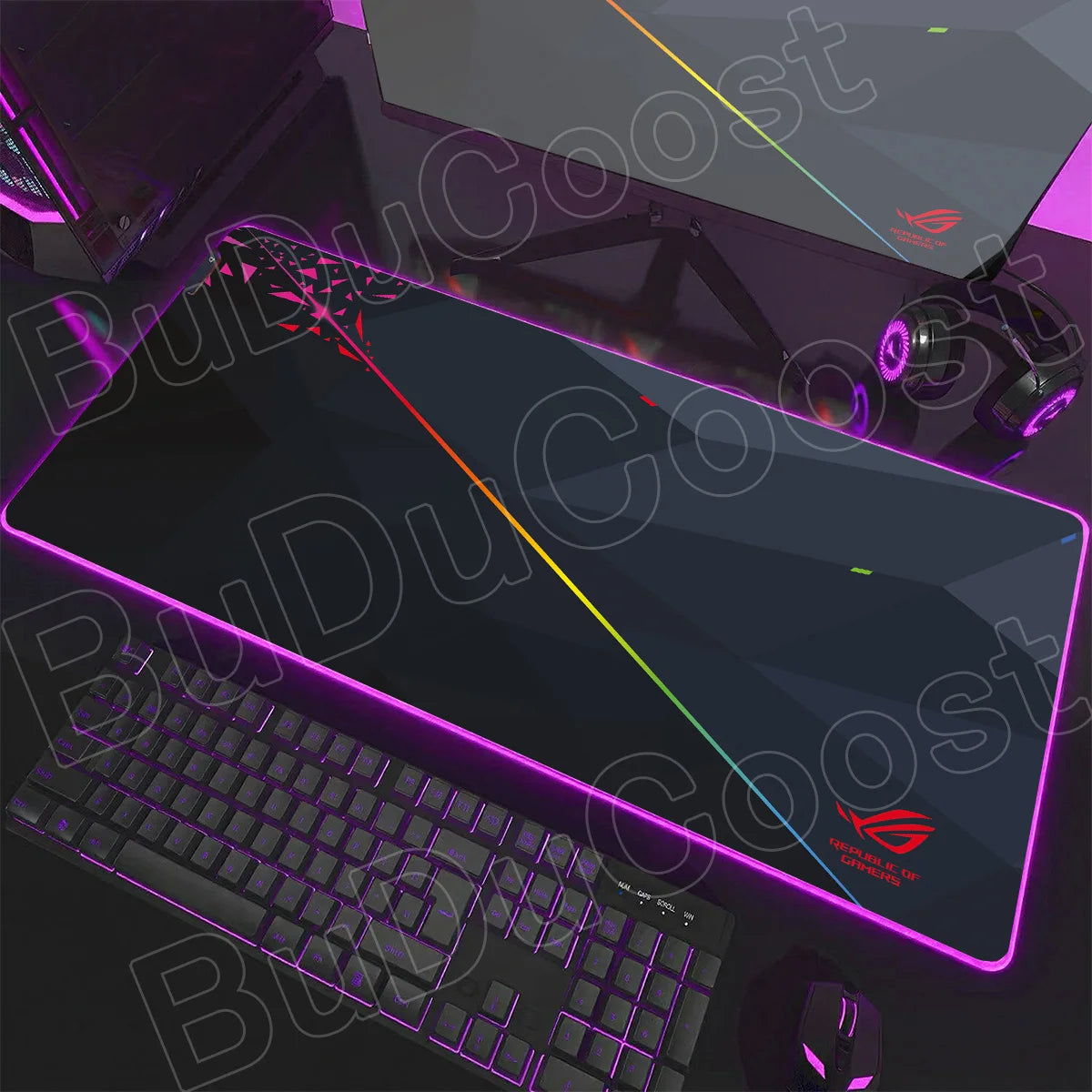 600x300x3mm RGB Gamer Glowing HD Keyboard Mat Asus Office Table New ROG Art Design Colorful LED Mouse Pad Rubber Non-slip Carpet