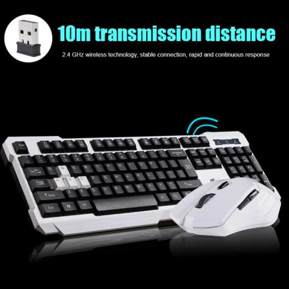 Keyboard Mouse Combos Waterproof Multimedia 2.4GHz Wireless Gaming Keyboard USB Cordless Mous NK-Shopping