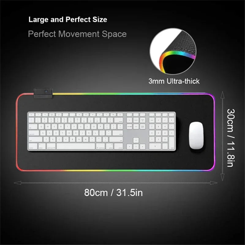 RGB Mousepad Large Size LED Glowing Keyboard Table Pad XXL CsGo Print stream Gaming Mouse Pad Non-slip Rubber Mat With Backlight