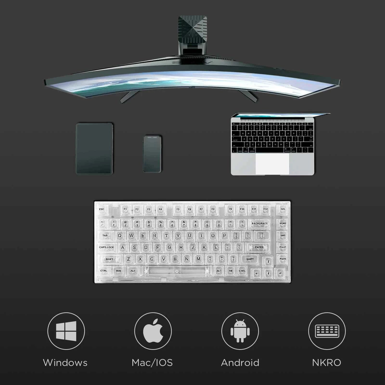 YUNZII X75 White 82 Keys Hot Swappable Wired Gasket Transparent Mechanical Keyboard