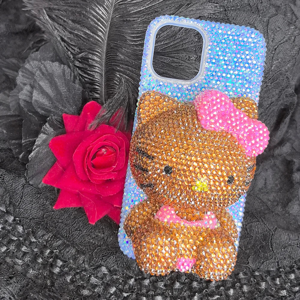 Christmas Hello Kitty Rhinestone Crystal Phone Case Chain For iPhone17 16 15 14 13 12 11Pro Max X Xs XR 7 8 Plus Transparent