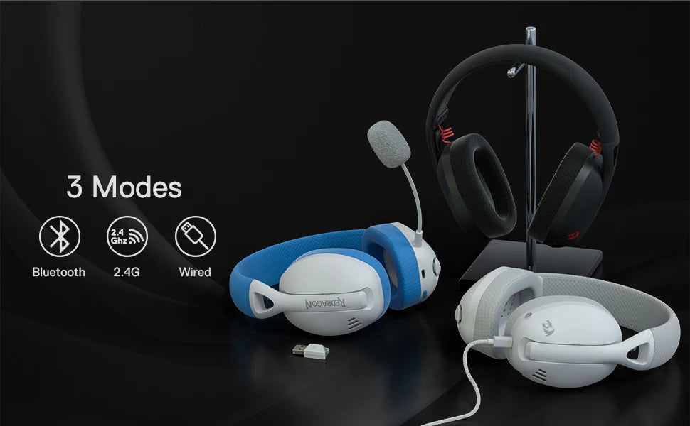 Redragon H848 Headset Bluetooth Wireless Gaming Lightweight 7.1 Surround Sound 40MM Drivers Detachable Microphone Multi Platform