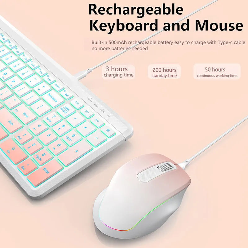 Jomaa RGB Backlit Silent Wireless Keyboard and Mouse Combo 2.4G Dual Mode Rechargeable Wireless Keyboard Mouse set for Desktop/L