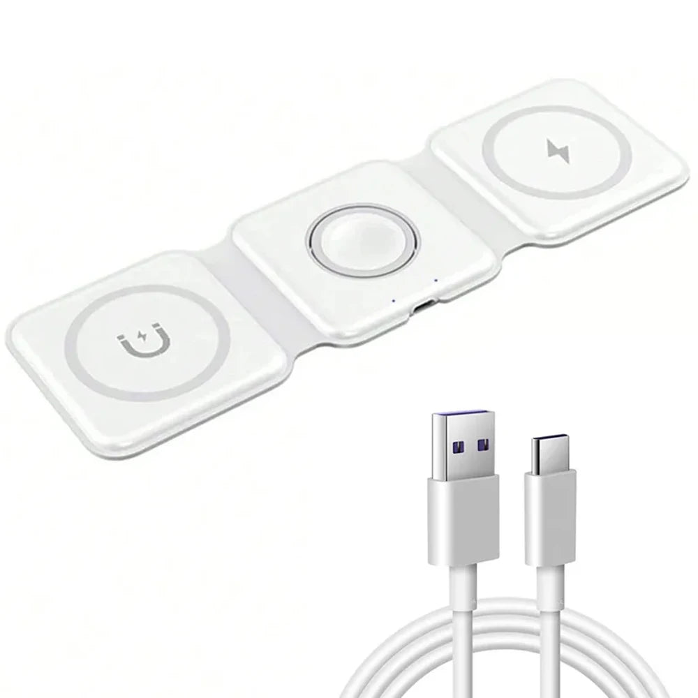 3 in 1 Magnetic Wireless Charger Pad for iPhone 16 15 14 13 Pro Max Apple Watch 9 8 AirPods Chargers Fast Charging Dock Station