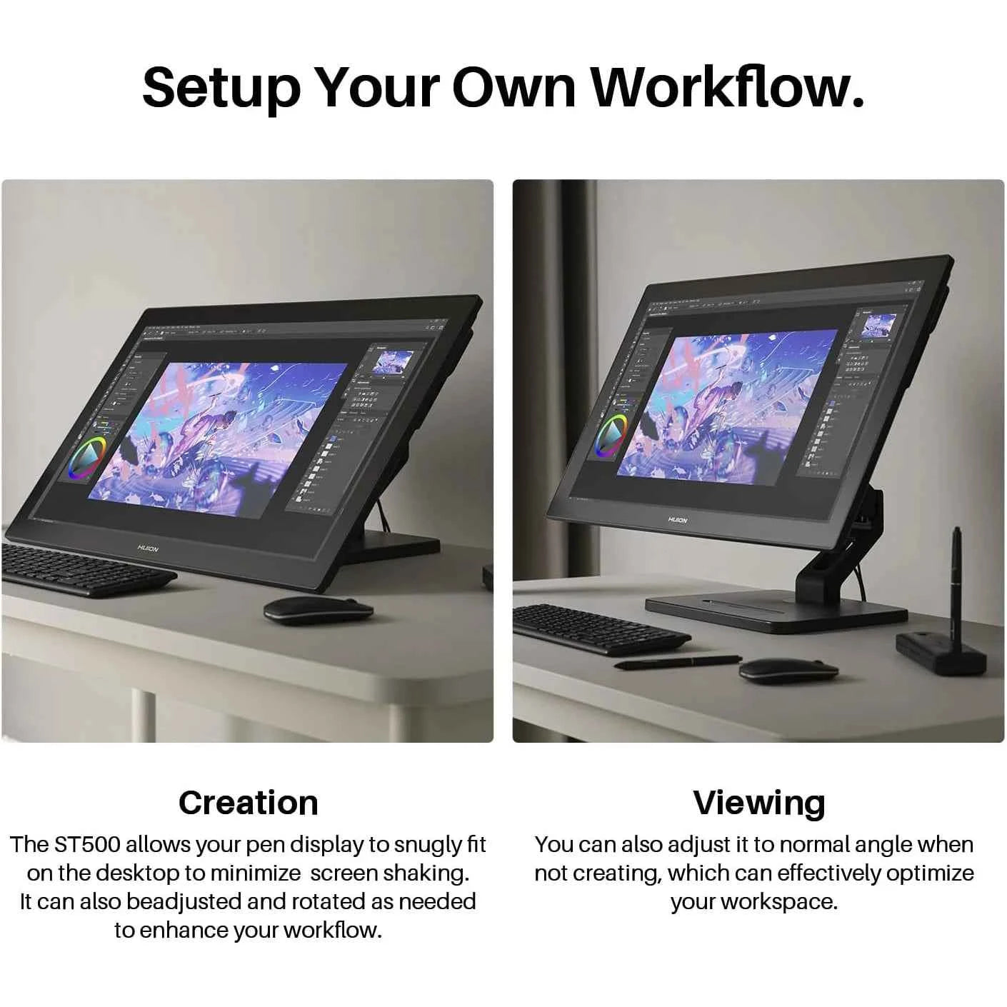 Huion Desktop Arm ST500 Display Holder for 2-10Kg Monitor Compatible with Kamvas 22/22 Plus/24/24 Plus/Pro 19/Pro 24 (4K)/Pro 27