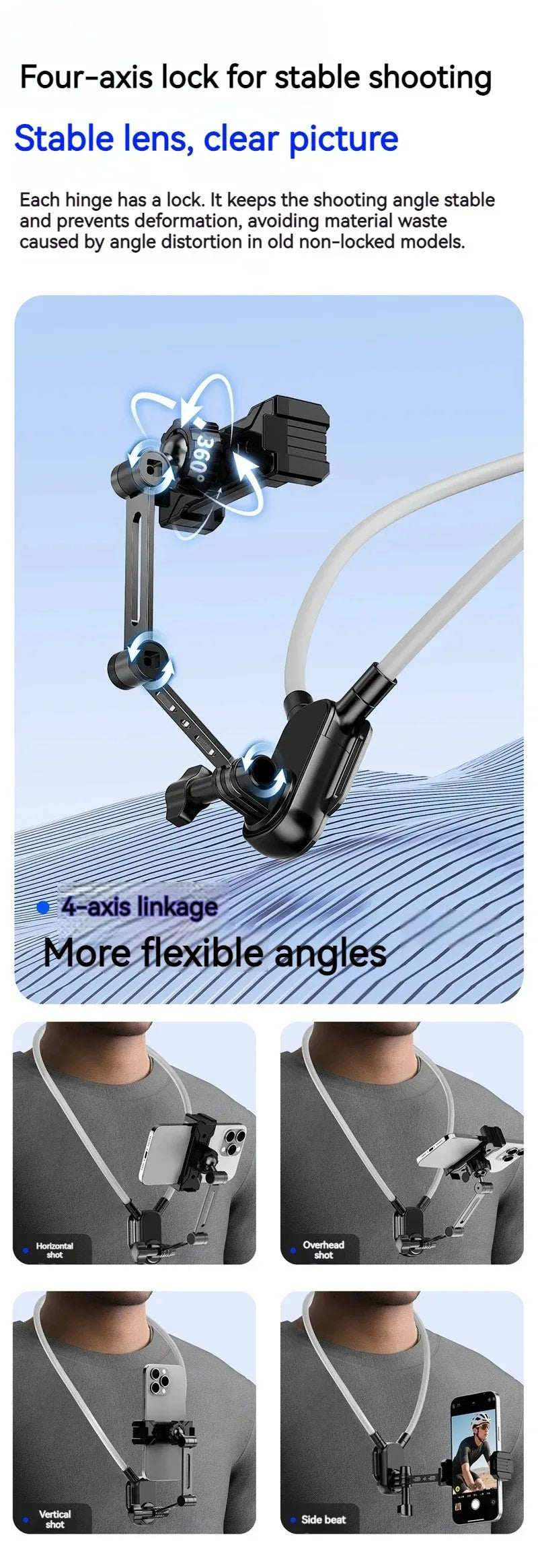 Universal Neck Mount Phone Camera Holder,Magnetic And Clip Compatible With IPhone Samsung 360 Rotation Hands-Free For Video Live
