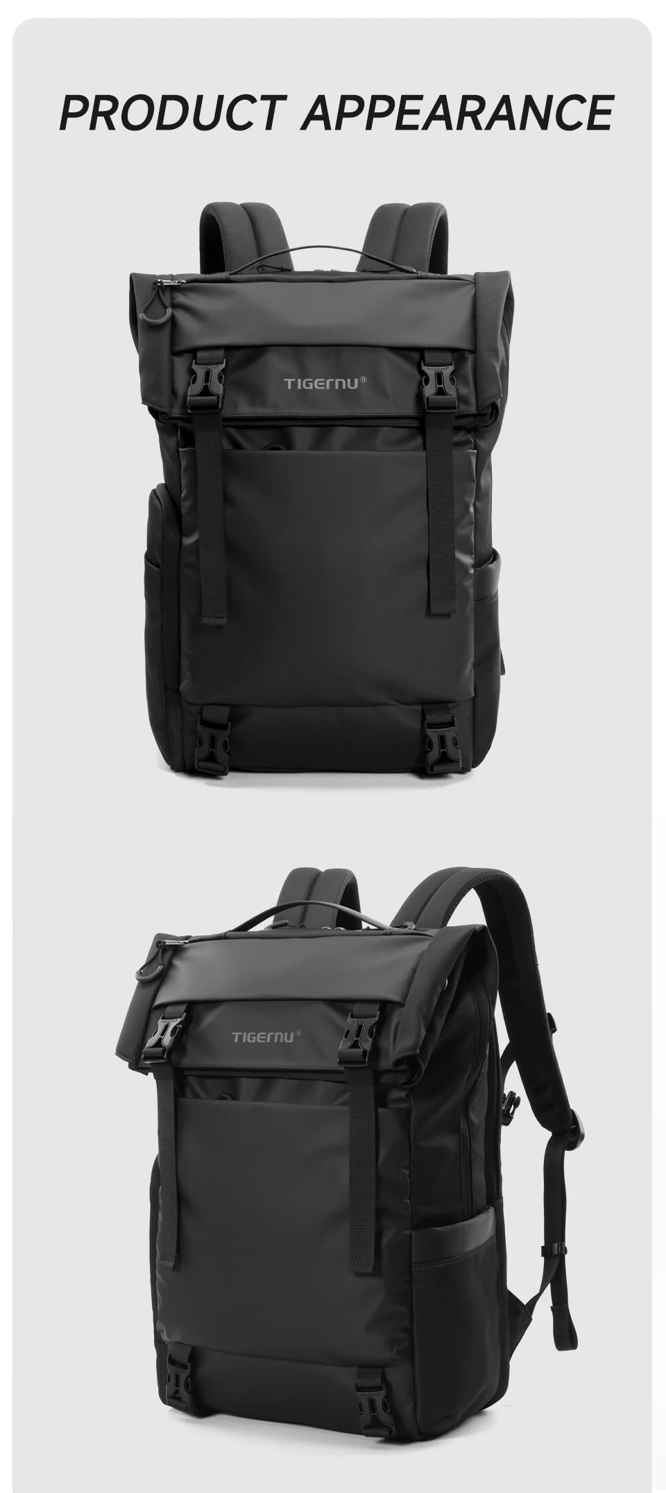 Tigernu Men Fashion Backpack For 14-15.6 inch Laptop Expanded Capacity Urban Travelling School Backpack Daily Splashproof Bag