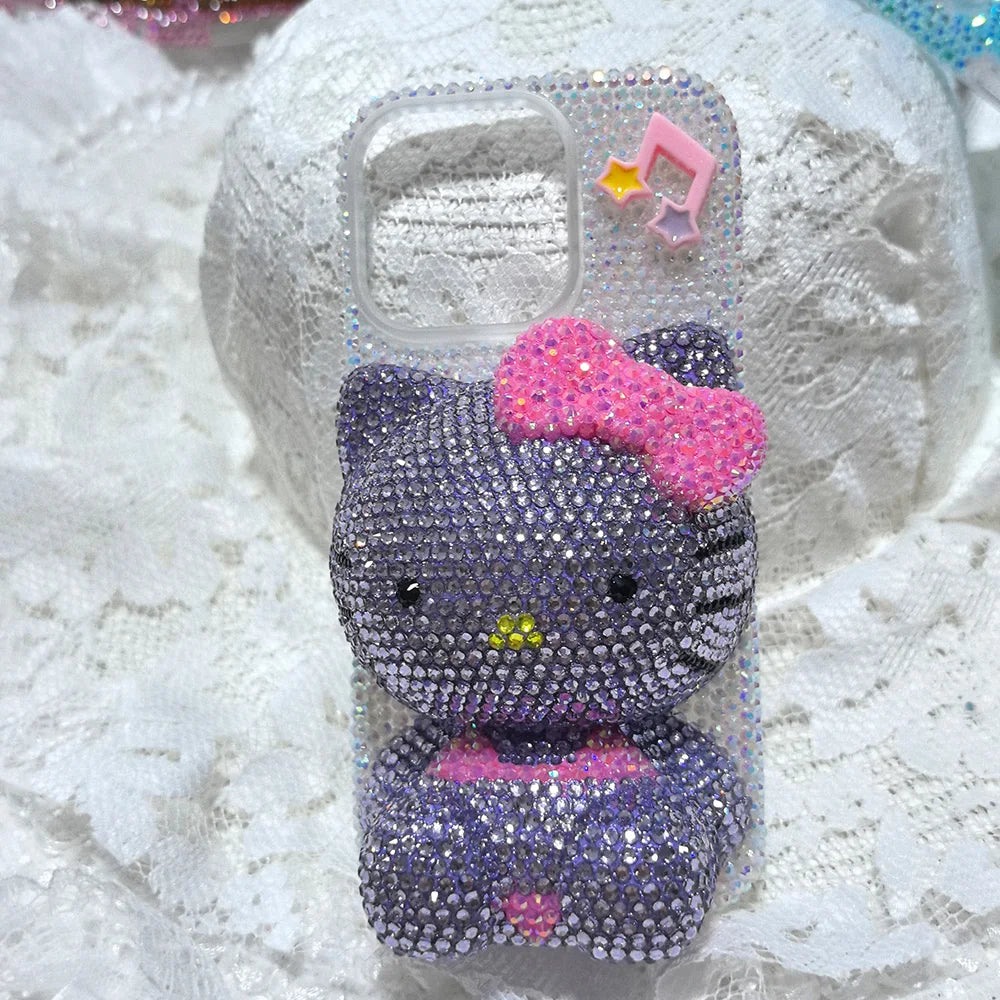 Christmas Hello Kitty Rhinestone Crystal Phone Case Chain For iPhone17 16 15 14 13 12 11Pro Max X Xs XR 7 8 Plus Transparent