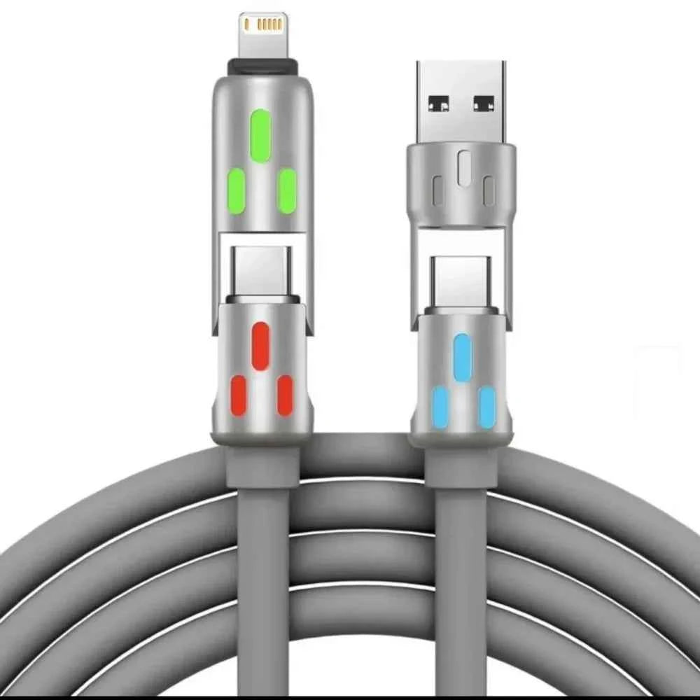 240W USB Fast Charging Data Cables 4-in-1 Micro USB Type C With Breathing Lamp Quick Charge For iPhone 16 Huawei Samsung Xiaomi
