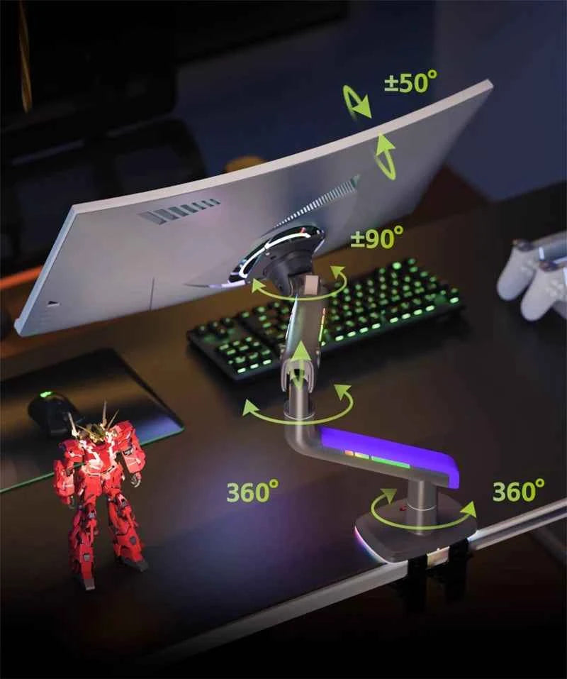 NB G60 E5 F5 Gaming Monitor Arm 32-60 Inch Curved Arc Screen Desktop 2-20kgs Ultra Wide Monitor Holder Mount with RGB Light