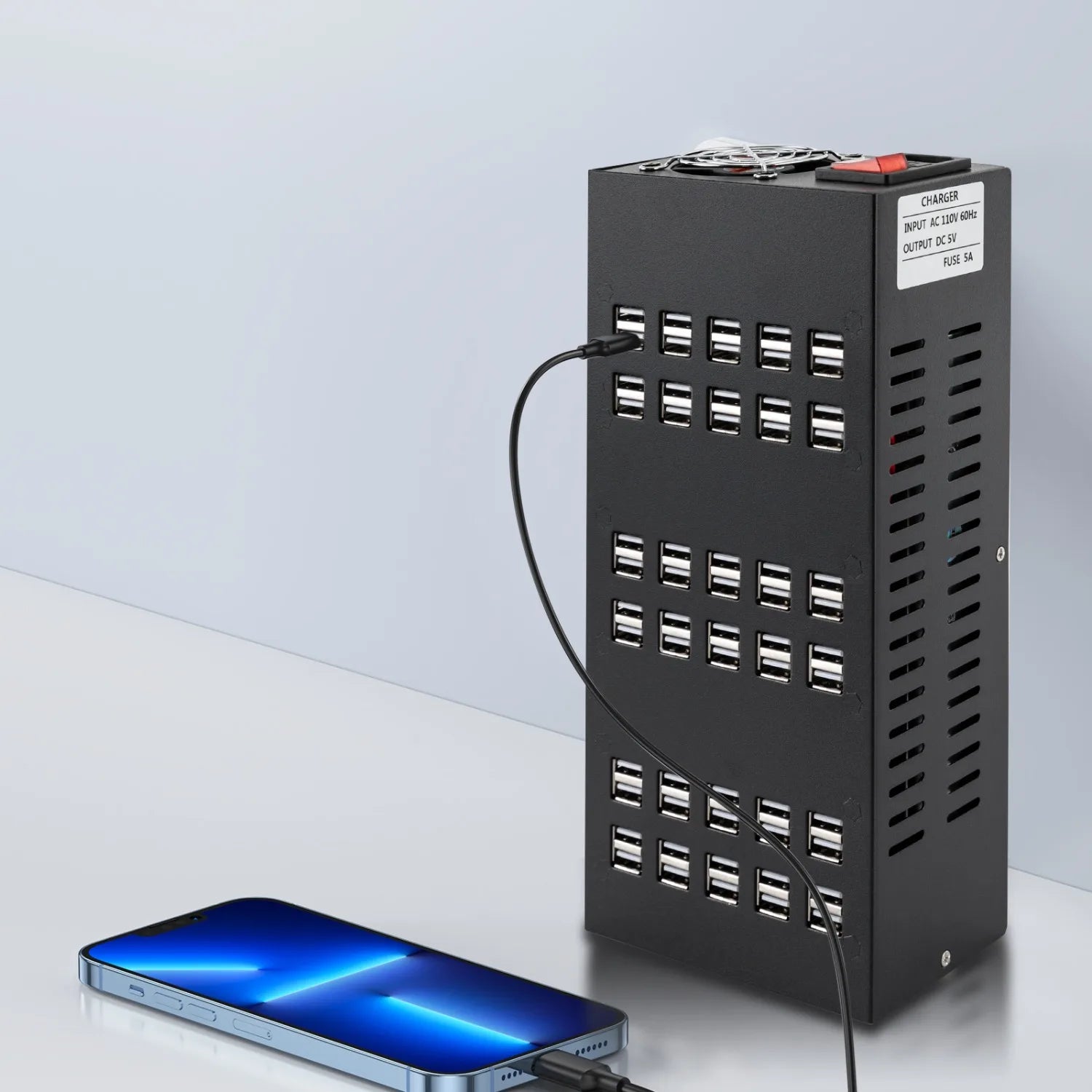60 Ports USB Charging Station Hub Desktop Cell Phone Charger Organizer, 30 USB Interfaces, 400W