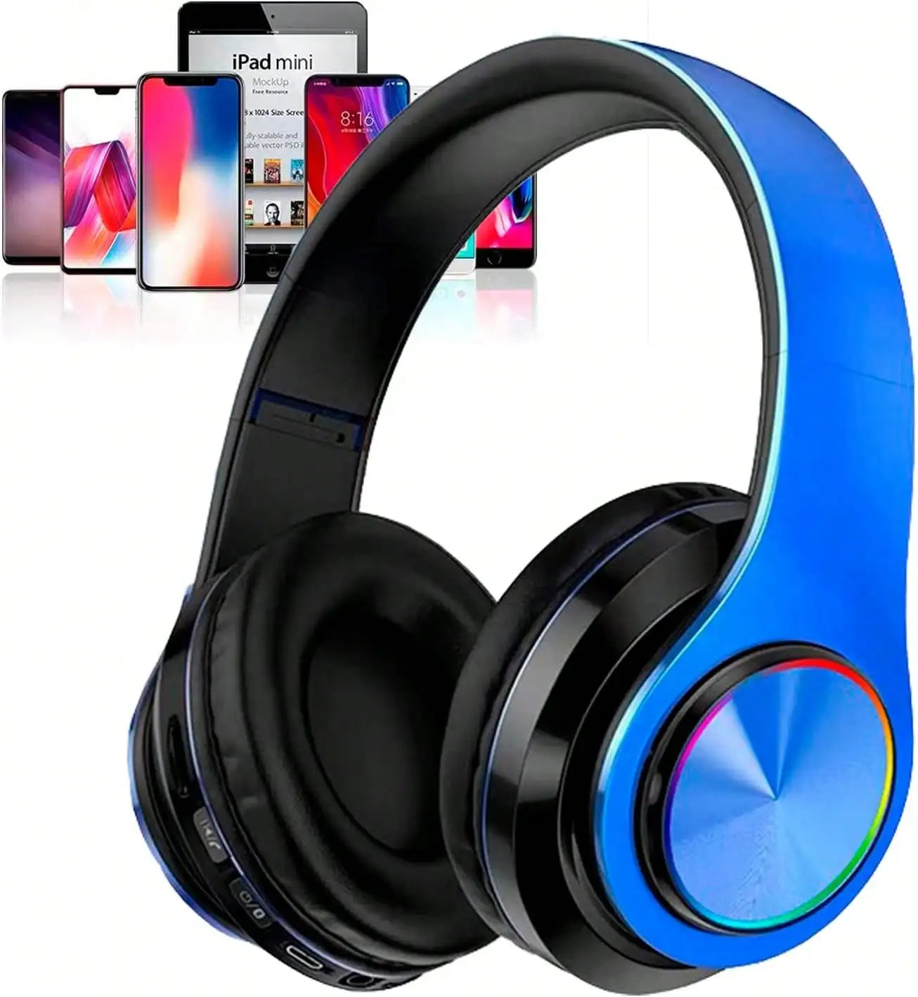 Bluetooth 5.3 Over-Ear Headphones, Active Noise Reduction, Subwoofer Bass, LED Light Design, Foldable Portable Wireless Headset for Gaming, Music, Sports, Phones & Computers