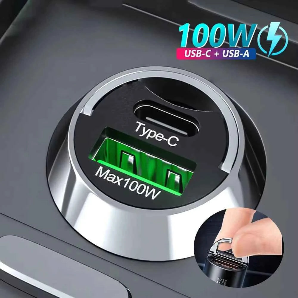 100W USB Car Charger Lighter Fast Charging USB Type C Car Phone Charger Adapter for iPhone Xiaomi Samsung Quick Charge 3.0 QC3.0